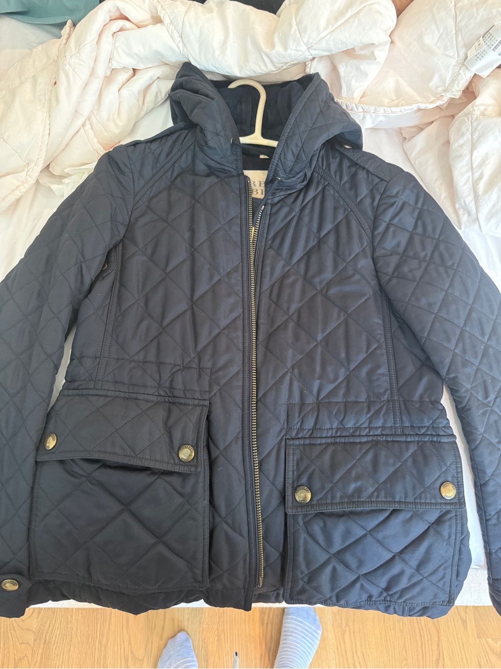 Burberry Quilted Hooded Jacket - Navy